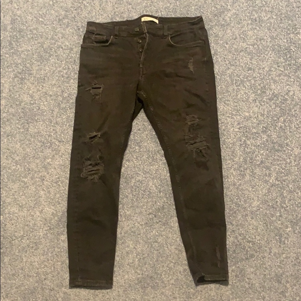 Men’s black skinny jeans,, ripped, by zara